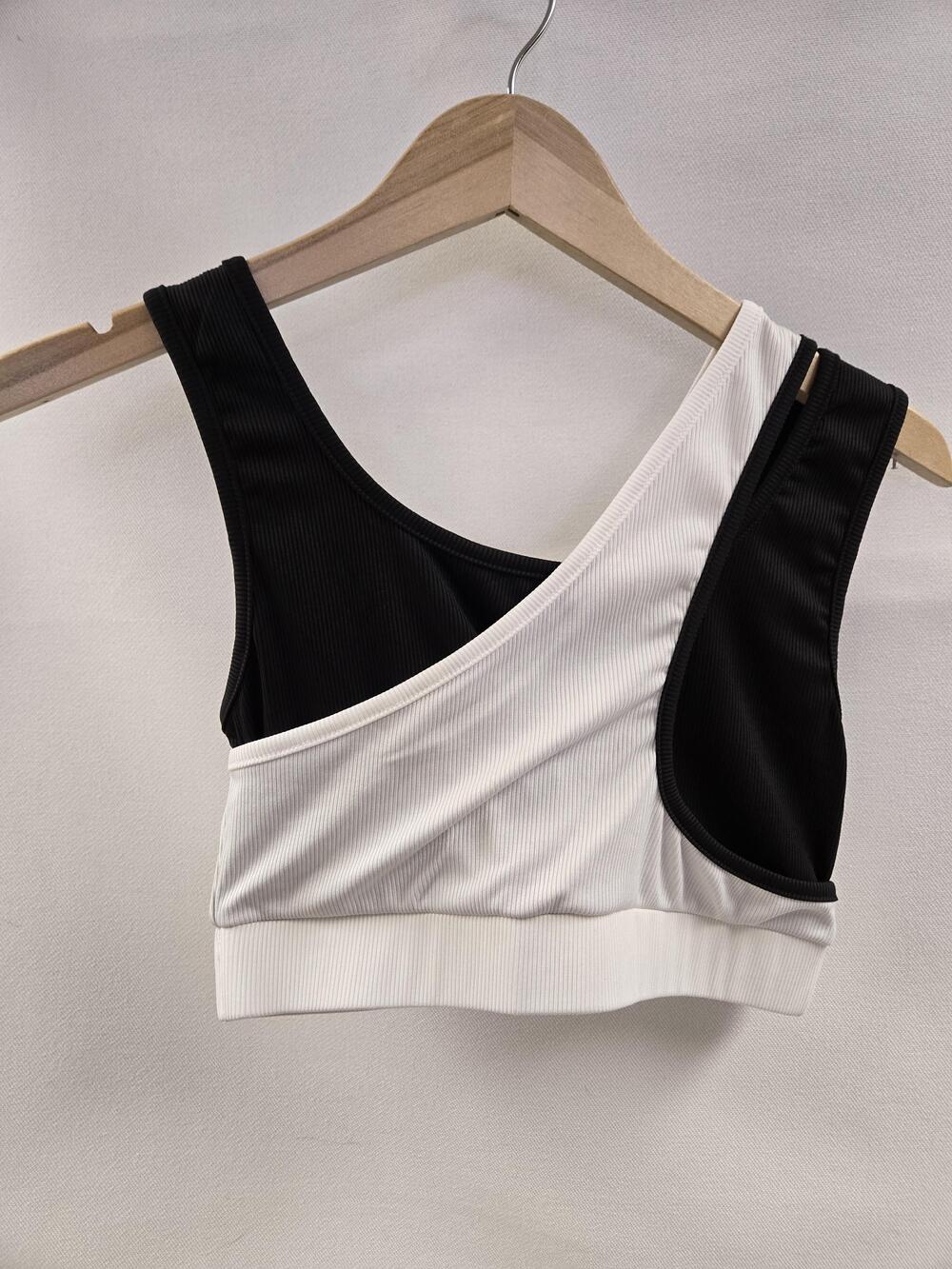 Shein Sports Bra Womens Large Ribbed Seamless Colorblock Activewear Top Fitness